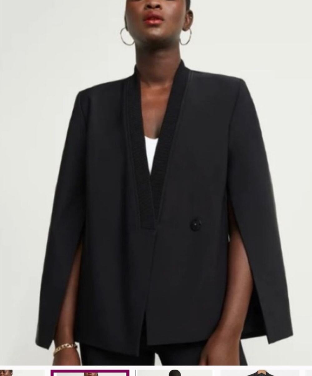 GSTQ Tech-Twill Double-Breasted Blazer Stretch Cape Sleeve Jacket Women's M